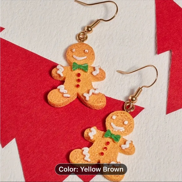 Earrings, NWT, Acrylic Gingerbread Man Dangling Earrings, Lightweight, Cute! - Picture 2 of 6